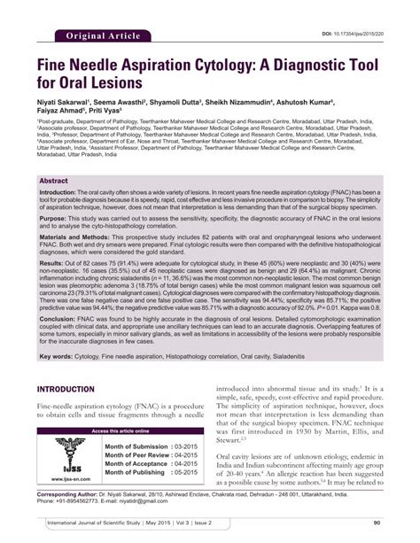 Pdf Fine Needle Aspiration Cytology A Diagnostic Tool For