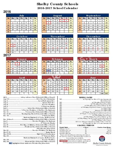 Shelby County Schools Calendar Alabama