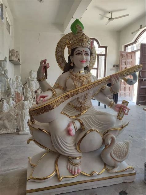 Painted Goddess Saraswati Marble Sarasvati Mata Statue At 45000 In Jaipur