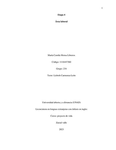 Etapa 4 AREA Laboral En Este Trabajo Habla Sobre Tu Area De Labor En