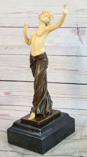 Fine Art Deco Bronze Marble Sculpture Nude Girl Signed Statue Figure