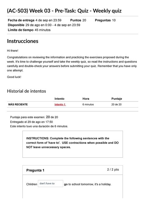 AC S03 Week 03 Pre Task Quiz Weekly Quiz Ingles IV AC S03