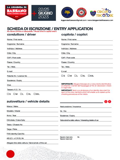 Fillable Online SCHEDA DI ISCRIZIONE ENTRY APPLICATION Fax Email