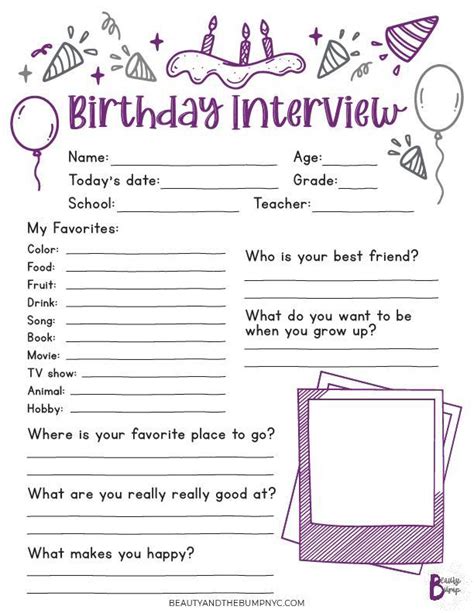 Simple And Fun Birthday Interview Questions Printable