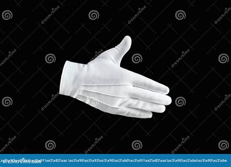 Human Hand Hand In A White Glove Isolated On A Black Background Shows