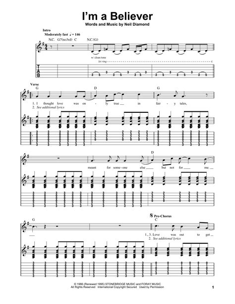 Im A Believer By The Monkees Easy Guitar Tab Guitar Instructor