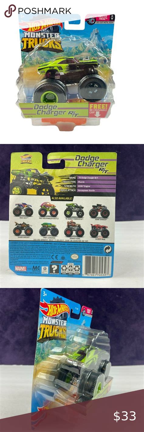 Hot Wheels Monster Trucks 70 Dodge Charger R T 17 75 1 64 Scale New