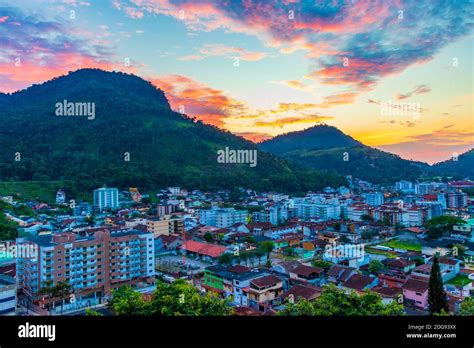 Beautiful Colorful Sunrise Over The Mountains Of Angra Dos Reis In