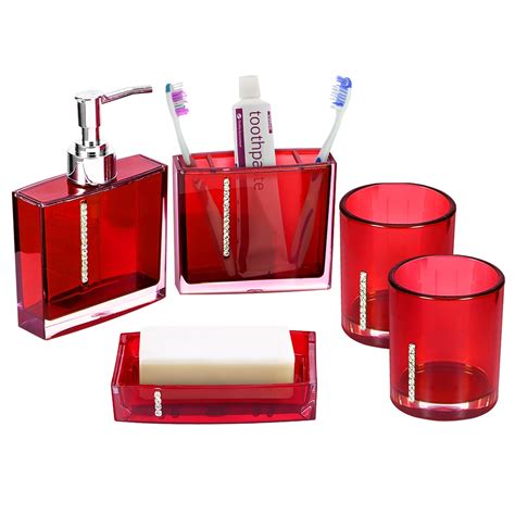 Garosa Red Bathroom Accessories Acrylic Bathroom Accessories Set With