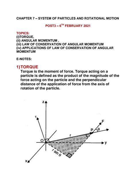 Solution System Of Particles And Rotational Motion Torque Angular Momentum Law Of