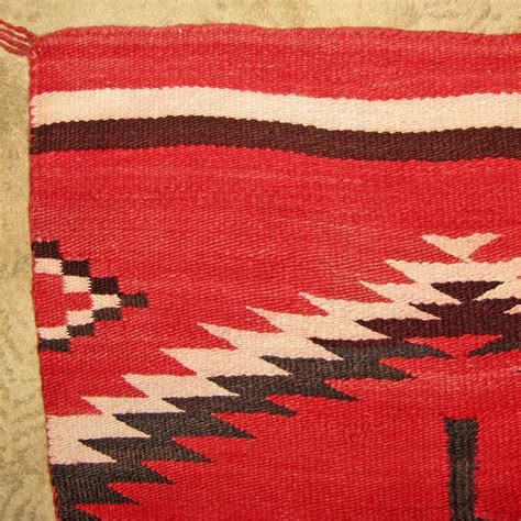 Large Transitional Navajo Weaving With Hand Spun Wool Ca 1900 From