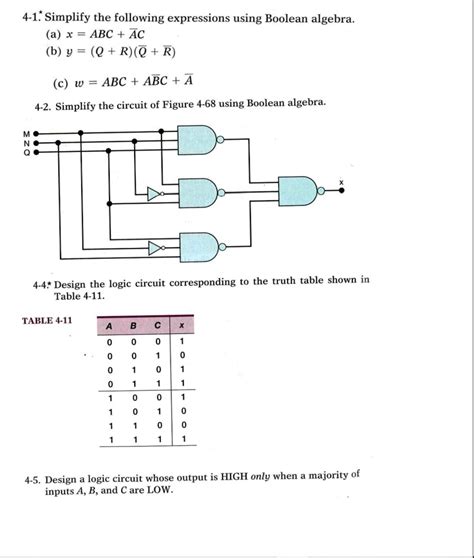 Solved 4 1 Simplify The Following Expressions Using Boolean Algebra A X Abc Ac B Y Q