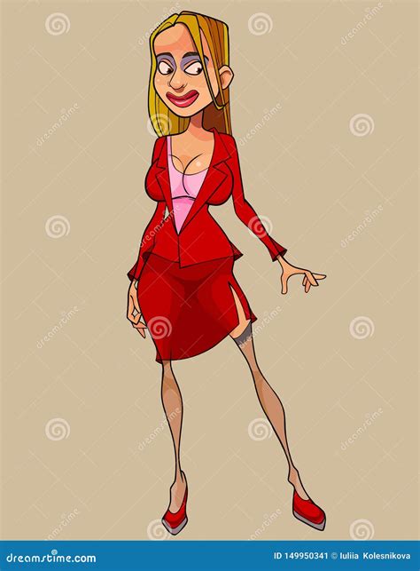Cartoon Woman Blonde In A Red Suit With A Skirt Stock Vector Illustration Of Modern