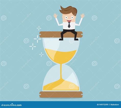 Businessman Sitting On Hourglass Business Time Management Concept