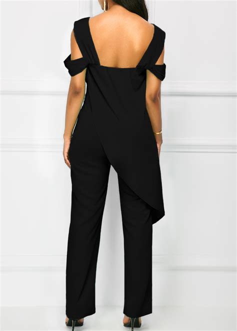 Open Back Strappy Cold Shoulder Overlay Jumpsuit Fashion Design Store