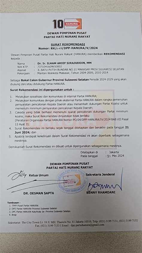 Kantongi Rekomendasi Hanura Ias Warga Sulsel Penentu Kualitas