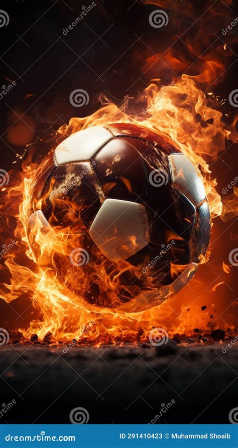 Flaming Spectacle, Soccer Ball Aglow on Field, Stadium Radiates with ...