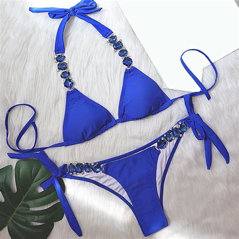 Sales Today Clearance Kttectoa Lace Up Halter Shining Triangle Bikini Sets Womens Bikini