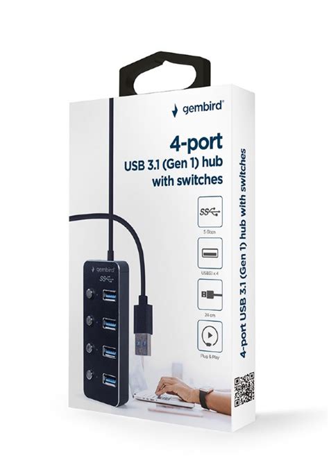 HUB USB 3 0 Cu 4 Porturi USB A Switch ON OFF Gembird UHB U3P4P 01