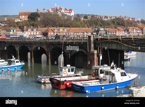 The Boats In Folkestone Harbour In Kent South Eastern England Uk