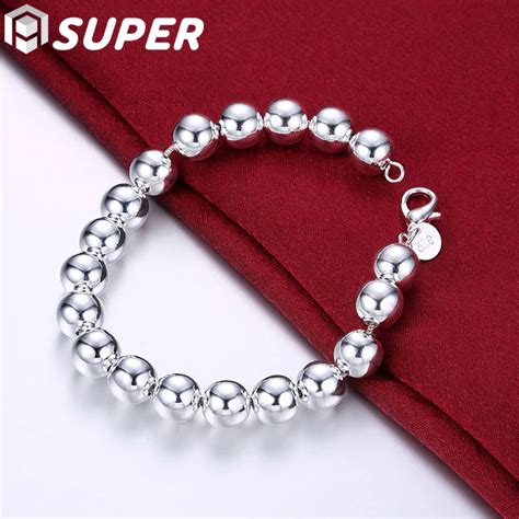 Bracelet De Perles En Argent Regard 925 Pour Femme Boule Creuse