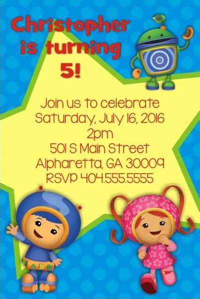 Team Umizoomi Birthday Party Invitation Blue Personalized Party Invites