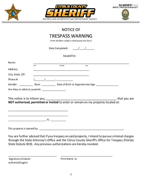 Fillable Online Trespassing Form Pdf Fax Email Print Pdffiller