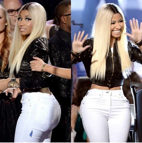 two pictures of the same woman in white pants and black top with her ...