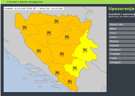 Izdato narandžasto upozorenje za veći dio BiH Udari vjetra do 80 km h