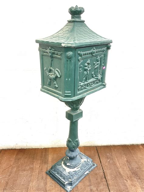 Lot - Vintage Victorian Style Cast Iron Pedestal Mailbox