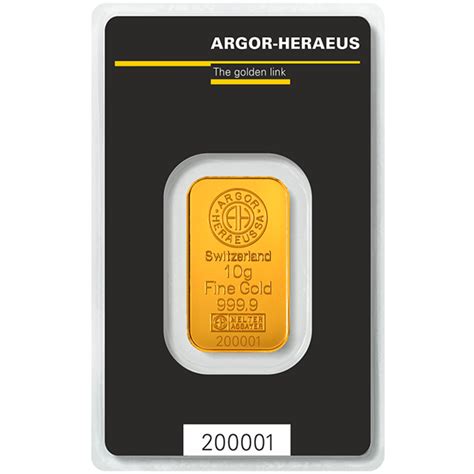 Gold 10 Gram Argor Heraeus Minted Kine Bar Silver Bullion