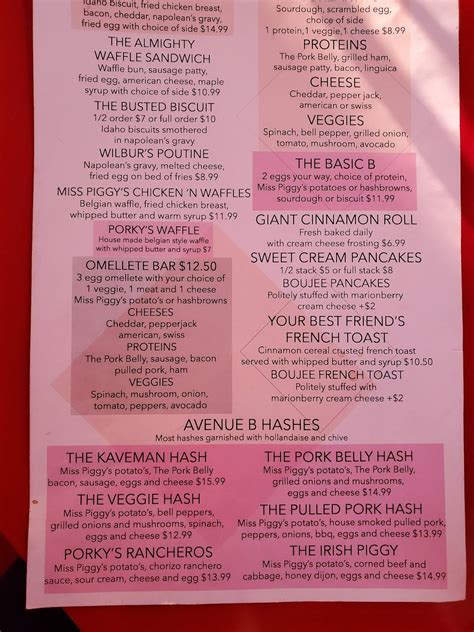 Menu at The Pork Belly restaurant, Kuna