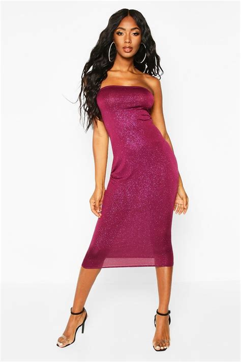 Glitter Bandeau Midi Dress Boohoo Dresses Purple Midi Dress Midi