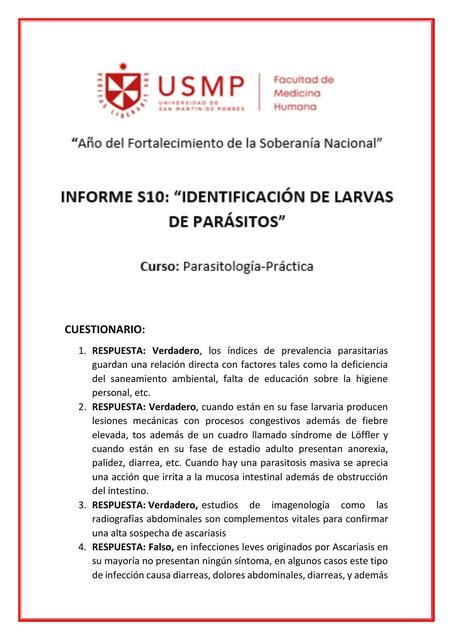 Identificación De Larvas De Parásitos Dd Dd Udocz