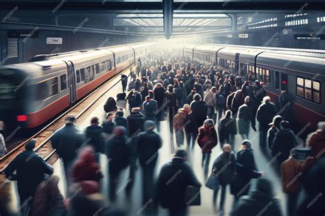 Premium Photo Crowded Train Station During Rush Hour With Passengers