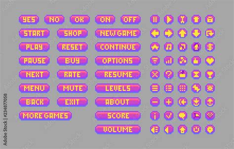 Pixel Art Bright Buttons Decorative Gui Elements Векторный объект