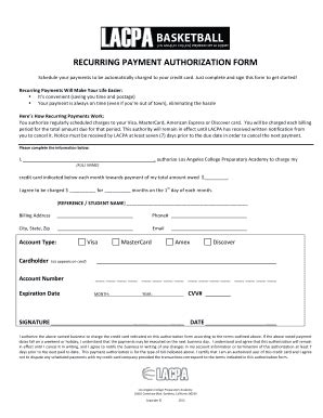 Fillable Online Recurring Payment Authorization Form Los Angeles