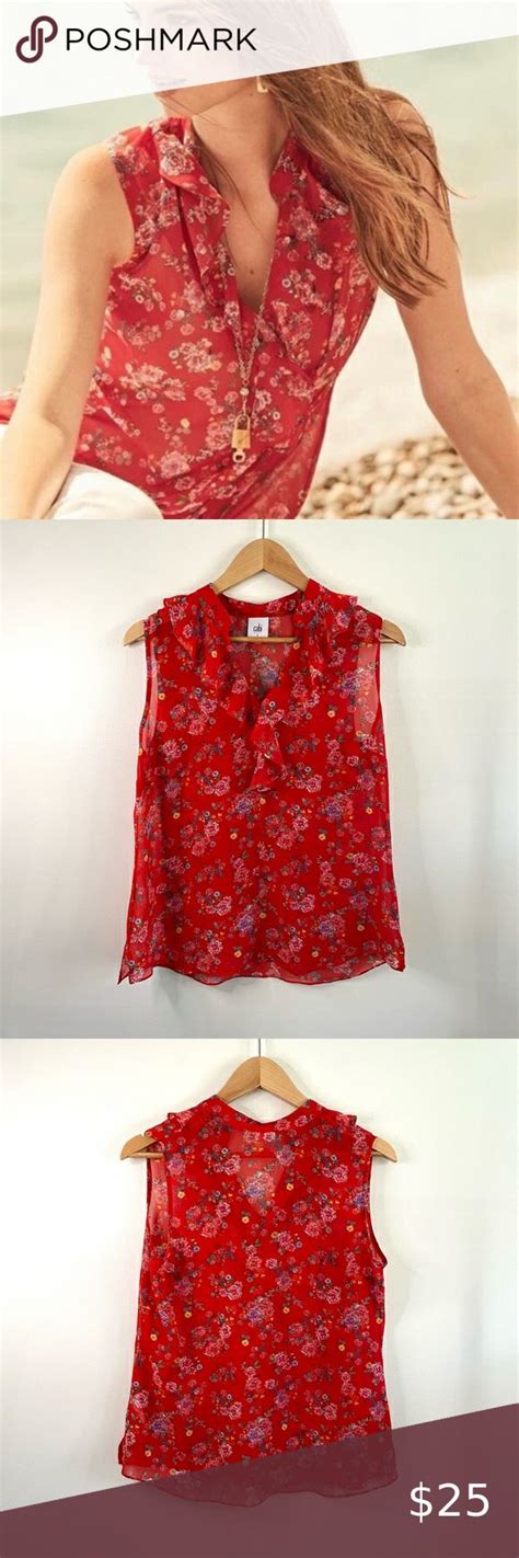 Cabi 5219 Crush Sheer Floral Ruffle Tank Top Floral Sleeveless Top