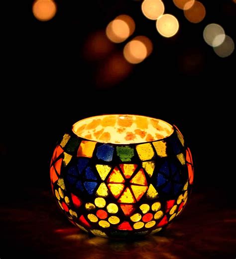 Buy Mordern Multicolor Glass Table Tea Light Holder At 41 Off By Ecraftindia Pepperfry