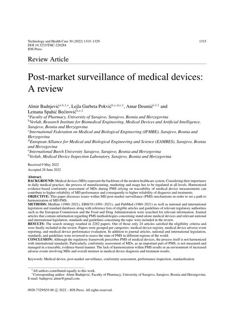 Pdf Post Market Surveillance Of Medical Devices A Review