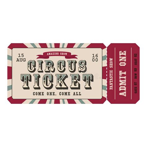 Retro Circus Ticket Template Admit One Vector Illustration Stock