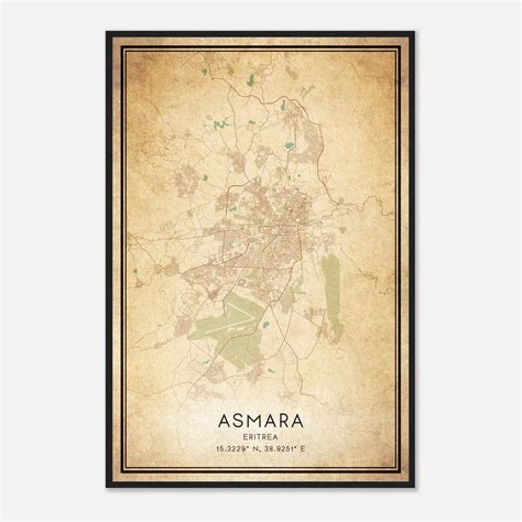 Vintage Asmara Eritrea Map Poster, Asmara City Road Wall Art Print ...