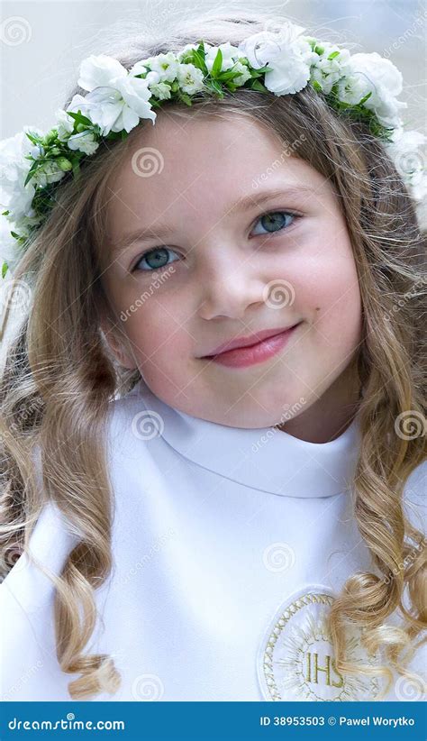 First Communion Smiling Girl Stock Image Image Of Pretty Child 38953503