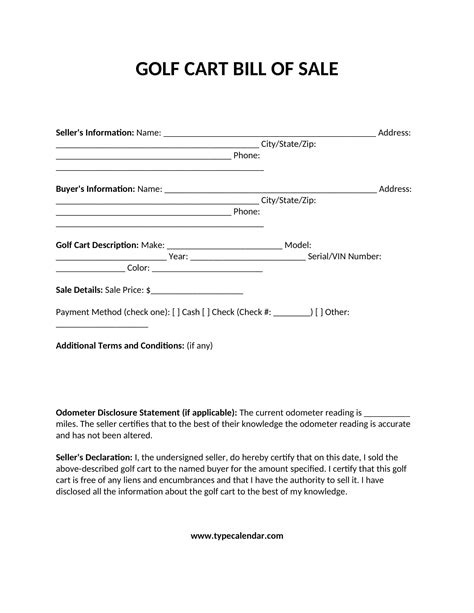 Free Printable Golf Cart Bill Of Sale Templates PDF Word Form