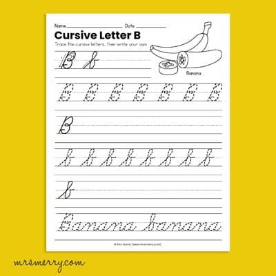 Free Cursive B Worksheet (Writing for Kids) | Mrs. Merry - Worksheets Library