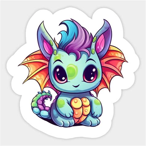 Kawaii Dragon Drawing - Kawaii Dragon - Sticker | TeePublic