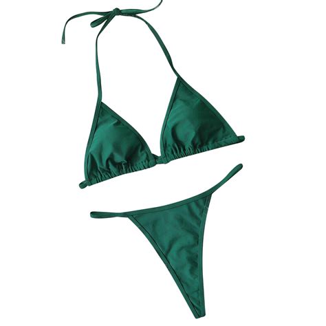 Odeerbi Thong Bikini Swimsuit For Women Erogenous Crystal Diamond Thong Swimsuit Green