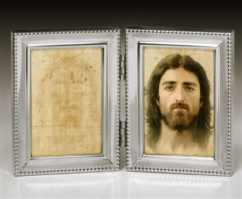 Mini Double Portrait Of Jesus And Shroud In Silver Frame — Ray Downing