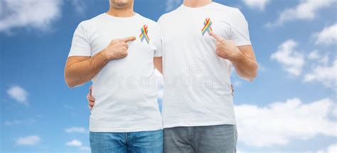 Close Up Of Couple With Gay Pride Rainbow Ribbons Stock Image Image Of Homosexuality Marriage
