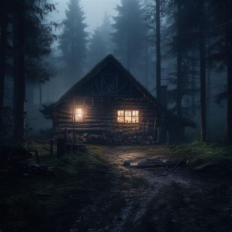 Premium Photo Spooky Log Cabin In The Dark Forest